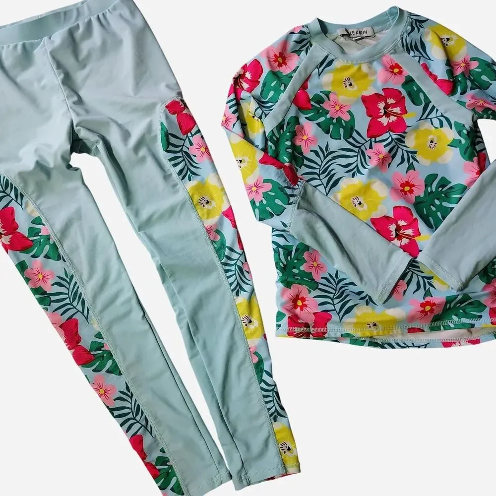 GRACE KARIN Girl's 2pc Rash Guard Swim Set, Size 10Y